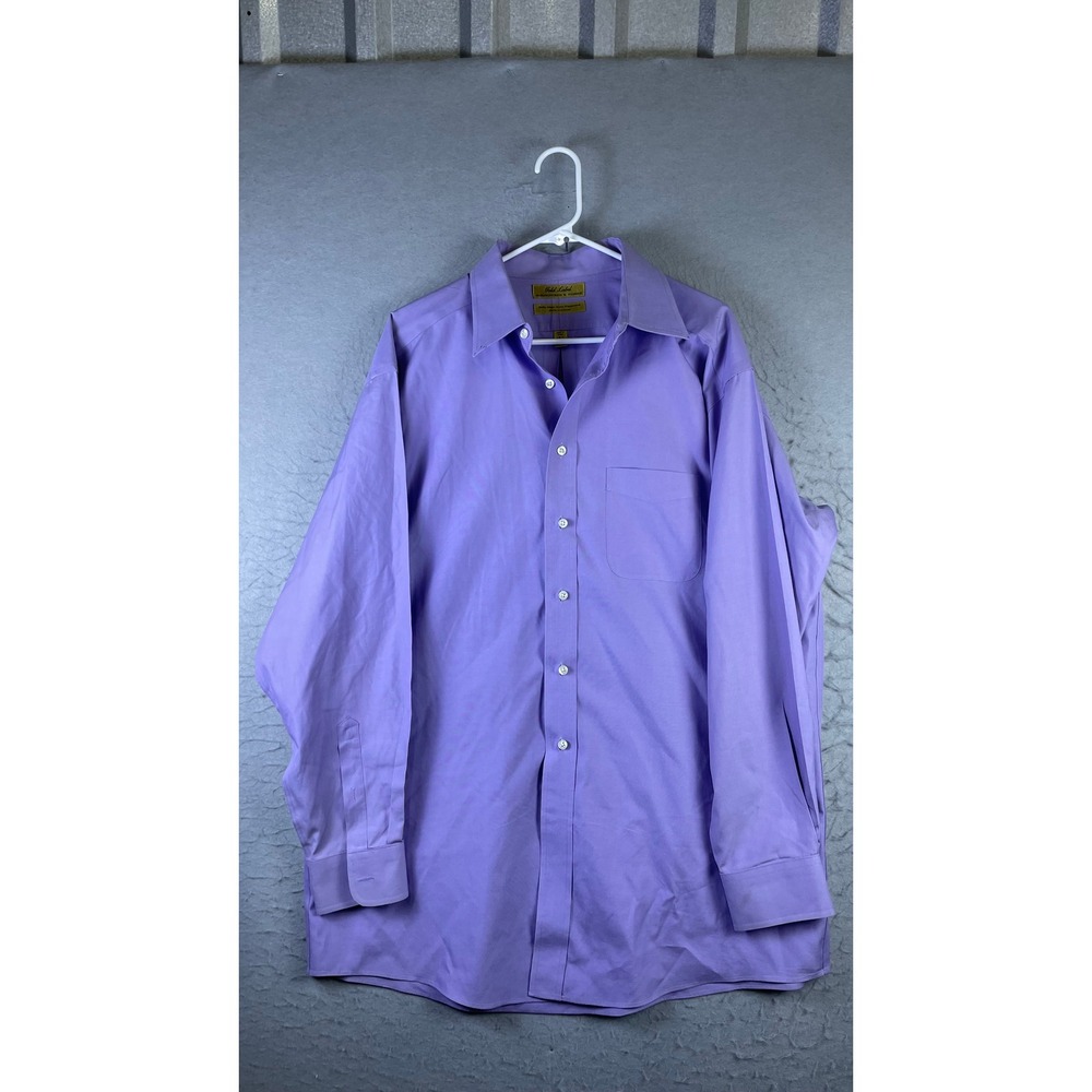 Roundtree & Yorke Dress Shirt Mens 16.5 35 Purple Excellent Non-Iron Cotton